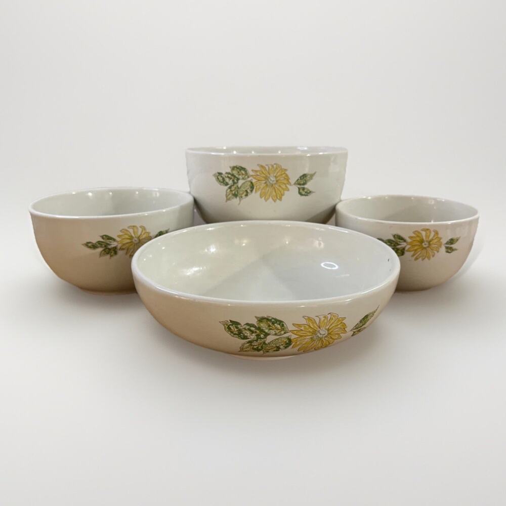 Vtg Taylorstone Daisy Wreath Mixing Bowl Set Mid Century Modern Floral Pottery